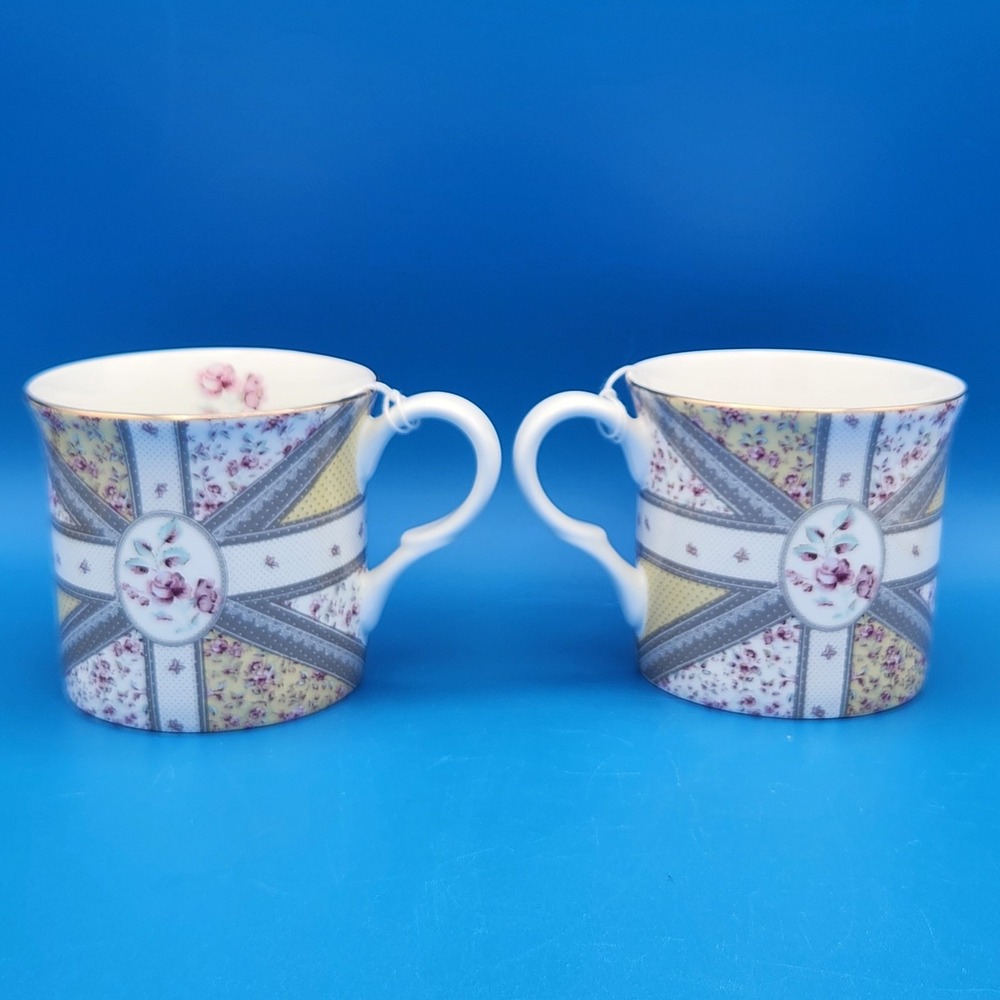 Vintage Katie Alice Ditsy Floral Union Jack Flag Design Bone China Mugs - New - Picture 3 of 7